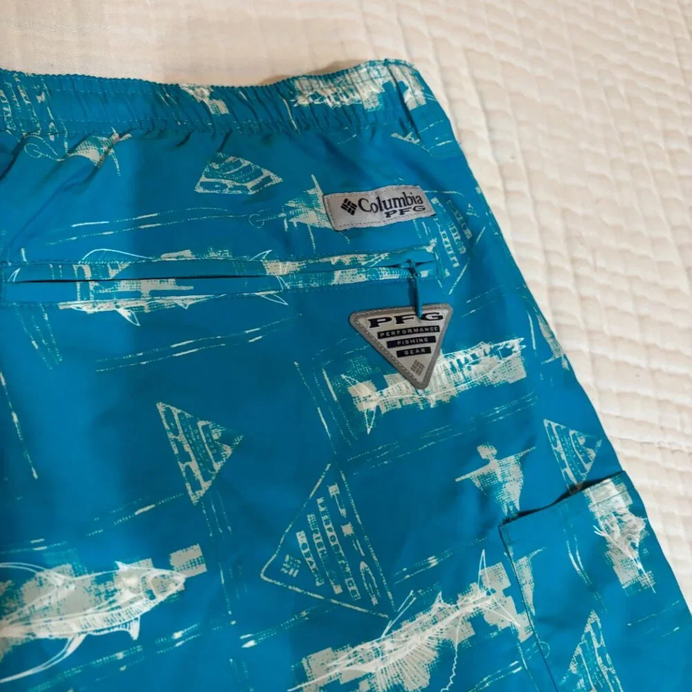 NWT Columbia PFG Blue Fish Print Super Backcast Water Shorts – Men’s XXL‎